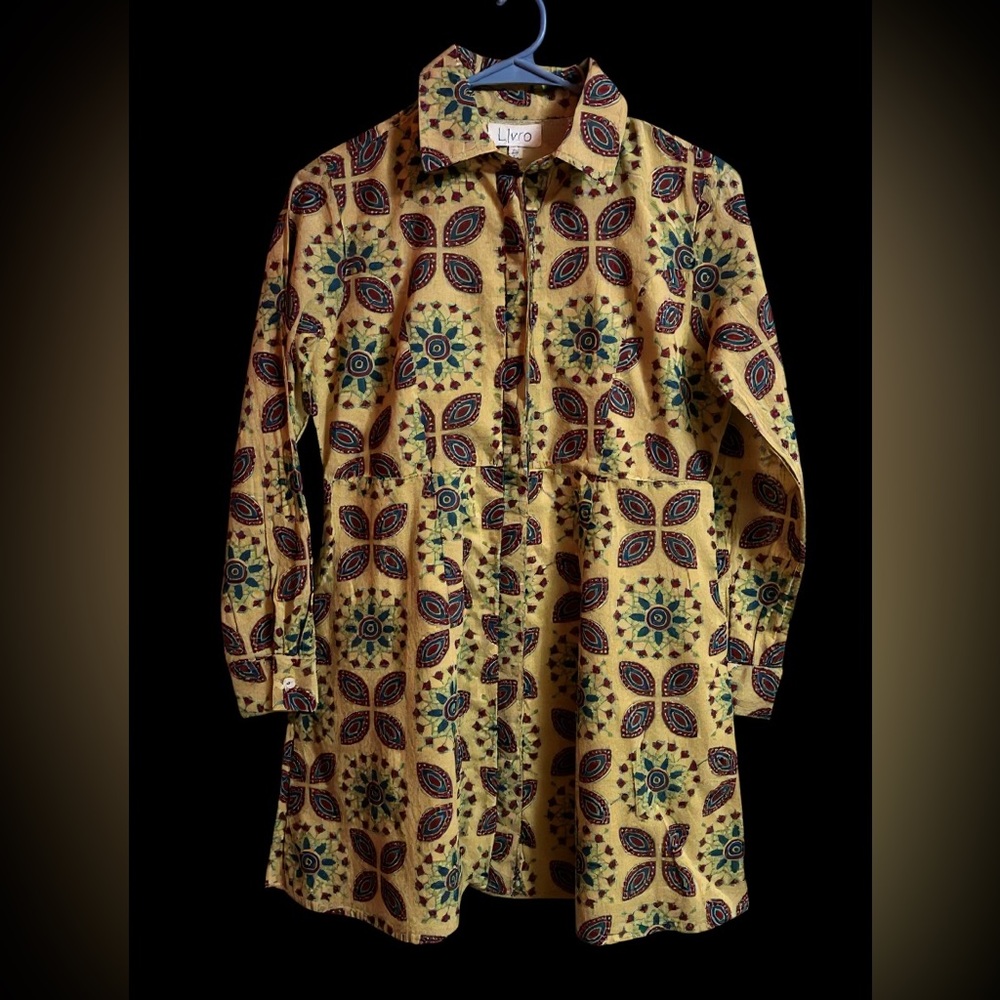 Bright Yellow Printed Button-Front Kids Casual Dress by LIVRO